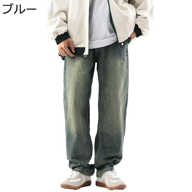 メンズ デニムパンツ ジーンズ ヴィンテージ加工 ウォッシュ ゆったり 大きいサイズ ワイド ジーパン Gパン 動きやすい ストリート系 カッコイイ ヒップホップ カジュアル ワークパンツ