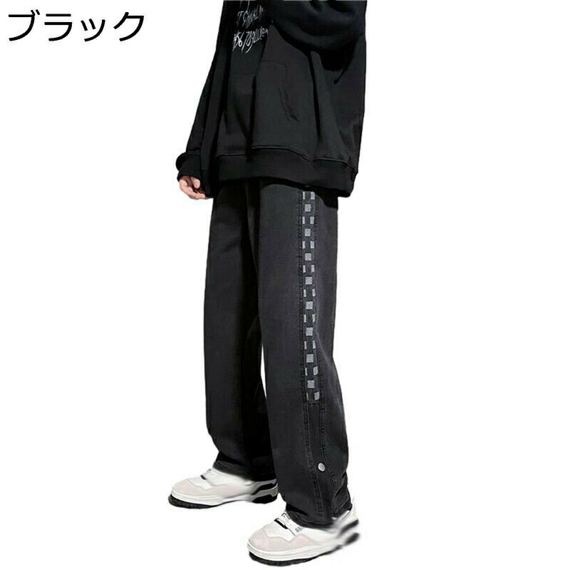 デニムパンツ ジーンズ メンズ ゆったり パッチワーク かっこいい ストレートパンツ 大きいサイズ Gパン 長ズボン 丈夫 作業着 バイク ストリート カジュアルパンツ 耐久性 ウォッシュ加工