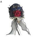 ロリータ帽子 礼帽 カクテルハット ヘッドドレス ロリータ風 Lolita 薔薇 パールチェイン クリップ 長いリボン レース 暗黒系 ヘアアクセサリー 髪飾り...