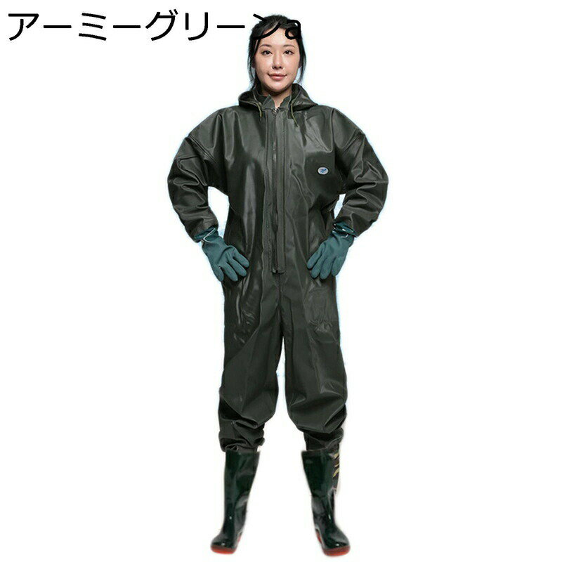 フィッシングウェーダー 全身防水 フード付き ロング レインブーツ PVC 作業着 釣り用スーツ 台風 渓流 湖 海 サーフ 軽量 滑らない 完全防水 耐磨耗 ラジアル 一体成型 漁業用 田植え 水産業
