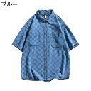デニムシャツ チェックシャツ 半袖 メンズシャツ 春服 夏服 デニム 格子柄 軽量 通気 耐摩耗 吸汗 大きいサイズ カジュアル 爽やか おしゃれ 快適 両胸ポ...