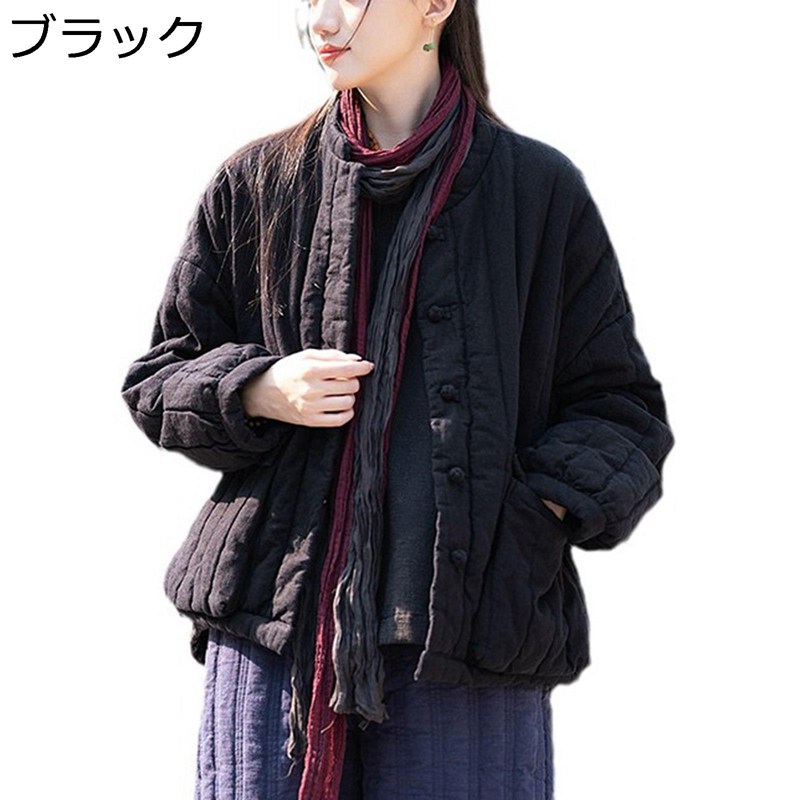 キルティングジャケット チャイナ服 レディース 亜麻 リンネル 中綿キルトブルゾン ステンカラー ヴィンテージ おしゃれ 厚手 春秋冬 カジュアル 中綿コートキルト 柔らか 保温 婦人服