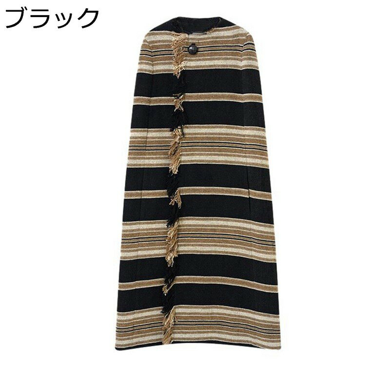 ポンチョ コート レディース ラシャコート 長め丈 ロングコート 丸首 ラシャ ストライプ ゆったり アウター オーバーコート 春秋服 防風防寒 あったかい よい手触り 韓国 ストリート系 部屋着 お出かけ