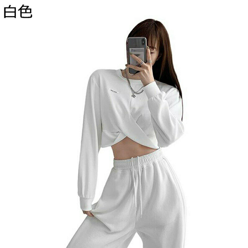 パーカー プルオーバー レディース クロス結び ショート丈 へそ出し ファッション スウェットパーカー ダンス カジュアル 長袖 伸縮性 薄手 無地 オーバーサイズ 通学 運動 アウトドア 韓国風 春秋服(4)