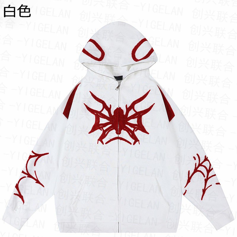 ジップパーカー 蜘蛛柄 プルオーバー ヒップホップ ゆったり レディース フード付き 個性 上着 可愛い スウェットパーカー 長袖 厚手 カジュアル ペアルック 快適 bf原宿風 部屋着 普段着 春秋服