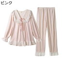 冬 フランネルパジャマ 襟レース フリル 蝶?び レディース ルームウェア もこもこ 可愛い 姫系 寝巻き ふわもこ プルオーバープル 両面起毛 ガーリー スイート 保温 上下セット 洋風 部屋着 ナイトウェア