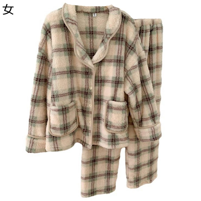 チェク柄 パジャマ もこもこ ルームウェア 冬 メンズ レディース 保温 Vネック 前開きボタン 暖か ふわふわ 男女兼用 厚手 シンプル 厚手 部屋着 上下セット コーラルフリース 防寒 冷え取り ペアルック