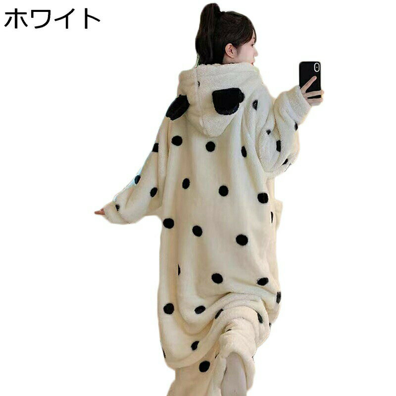 ナイトウェア 水玉柄 ロングパンツ 2点セット 長袖 婦人パジャマ ルームウェア ネグリジェ 前開き 秋冬 浴衣 着る毛布 ふわふわ 暖か 肌に優しい 柔らか 発熱 かわいい シンプル 日常 旅行 記念日 婦人着 母の日(4.0)