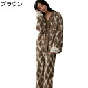 ネルパジャマ レディース 菱形柄 3XL ルームウェア 部屋着 パンダ柄 2点セット チェック柄 大きいサイズ 長袖 ロングパンツ 秋冬向き サンゴネル 前開き...