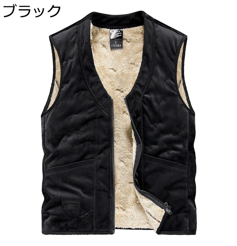 秋冬 中綿ベスト メンズ 裏ボアベスト シンプル Vネック 防風 保温性 ノースリーブ チョッキ ショート丈 シニア 大きいサイズ カジュアル 軽量 普段着 アウトドア キャンプ バイク