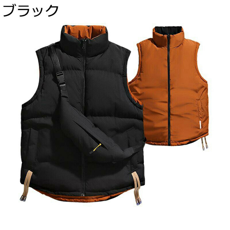 ダウンコットンベスト メンズ 中綿ベスト 秋冬 大きいサイズ リバーシブル 両面着 厚手 保温 冬用ベス..