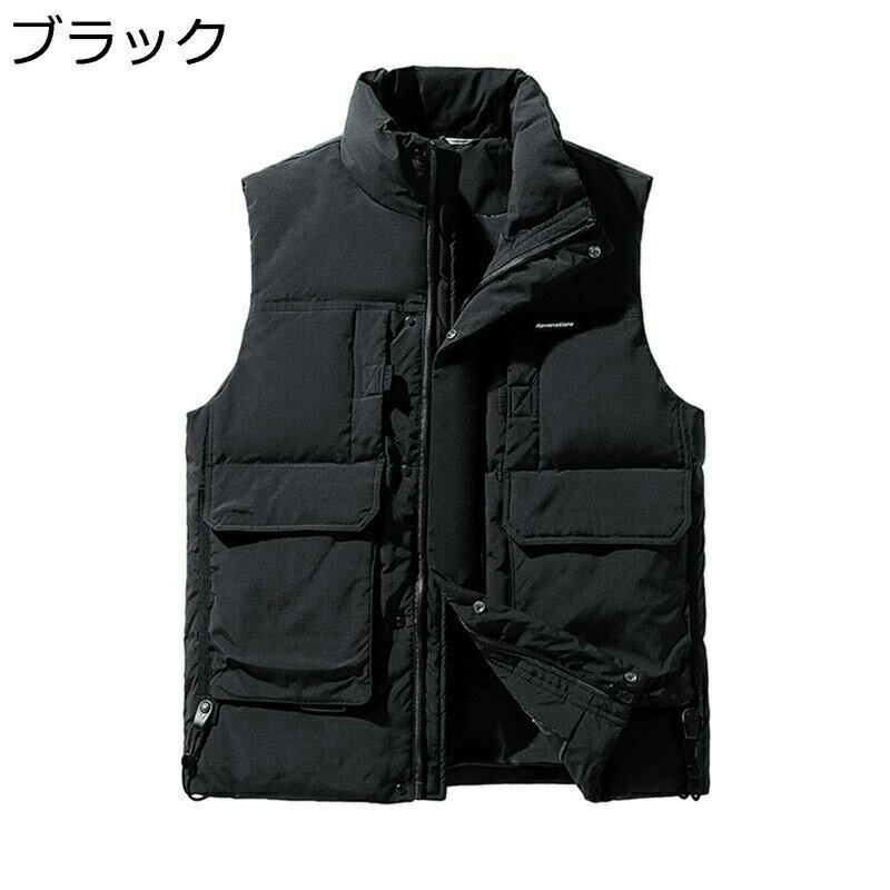ベスト メンズ ダウンベスト 大きいサイズ ナイロン 厚手 マルチポケット 裾ファスナー 冬用ベスト 暖かい 秋冬 薄手 防風防寒 保温性 カジュアル チョッキ 冬服 日常 旅行