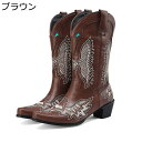 ウェスターブーツ 刺繍 ポインテッドトゥ Vカット ロングブーツ 大きいサイズ ハイヒール レディースブーツ 秋冬 長靴 落ちない 撥水 コンフォート カジュアル ファッション 細見え 歩きやすい