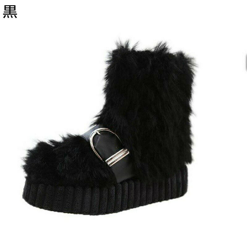 スノーブーツ フェイクファー付き レディース モンクストラップ ベルト ファーブーツ 金属 厚底靴 ムートンブーツ あったか 防寒靴 雪靴 裏ボア もこもこ パンク 原宿 ゴシック 日常着用