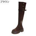 高筒 ロングブーツ レディース ジョッキーブーツ 厚底 ジョッキーブーツ 折り返し 秋冬春 細見え スエード 安定感 ハーフジップ 小さいサイズ 防水防滑 2way 大人 パンク カジュアル 旅行 長靴