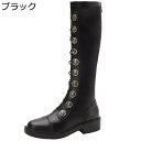 ロングブーツ 膝丈 編み上げ 長靴 レディース 袴ブーツ ジョッキーブーツ バックジップ スタッズ 合成皮革 足細 着脱簡単 脱げない フェミニン 秋冬 ソフト...