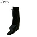 膝丈 ロングブーツ レディース 乗馬ブーツ 袴ブーツ 秋冬 デニム ポインテッドトゥ パンツブーツ 細見え ウェッジ 6cmアップ ゆったり 防滑 履きやすい ...