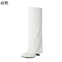 ロングブーツ レディース レザー 長靴 9.5cm チャンキーヒール パンツブーツ ゆったり 膝丈 足細 秋冬 ジョッキーブーツ 柔らか ポインテッドトゥ 防水...