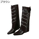 ロングブーツ 膝高 長靴 レディース ジョッキーブーツ サイドジップ 足細 ポインテッドトゥ ウェッジ8cm おしゃれ 袴ブーツ 韓国 アメカジ 春秋冬 マルチ...