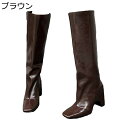 ロングブーツ 膝丈 長靴 レディース ゆったりブーツ ジョッキーブーツ 8cm チャンキーヒール スクエアトゥ 足細 エナメル 履きやすい 柔らかい 春秋冬 防滑 防水 小さいサイズ コスプレ ゴスロリ キャラ