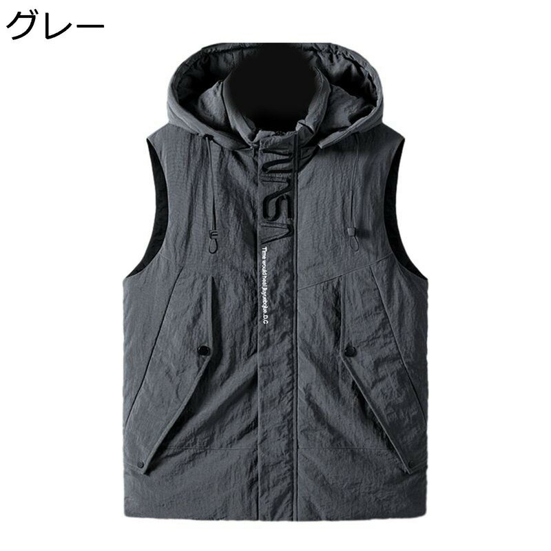 ダウンベスト メンズ ベスト ウィンターベスト フード脱着可能 おしゃれ 英字刺繍 大きい 秋冬 厚手 保温 暖か 防寒 カジュアル 日常 旅行 スポーツ アウトドア