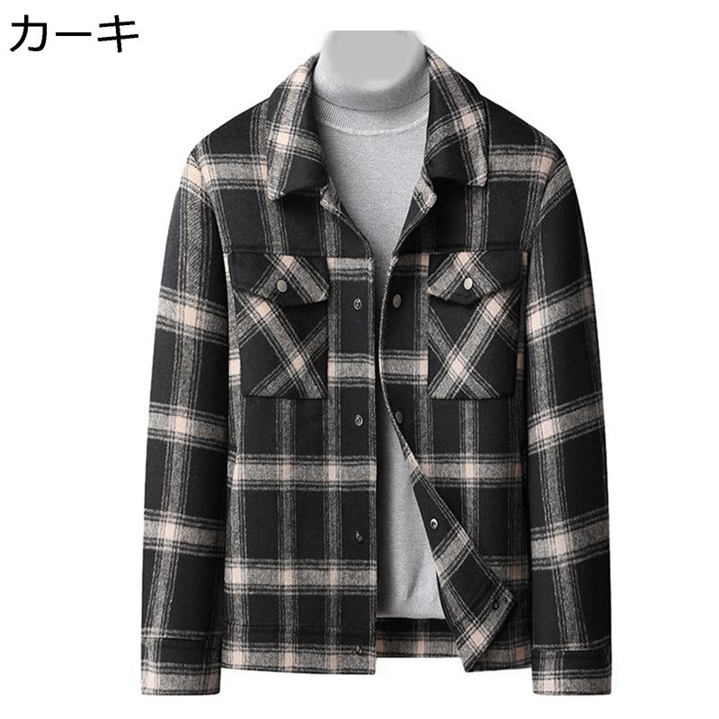 楽天parte1ショートジャケット メンズ アウター チェック スタジャン ハーフコート ウール 胸ポケット付き 春服 秋冬服 スナップ かっこいい おしゃれ 韓国風 ヴィンテージ 防寒着 男性用 ジュニア 旅行 普段用 オフィス