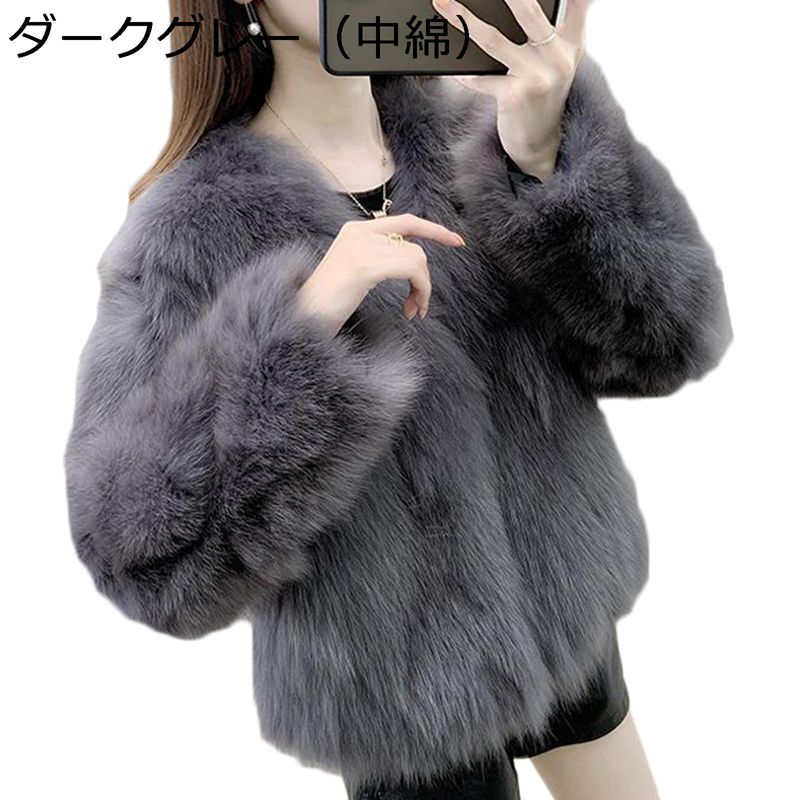 大きいサイズ フェイクファーコート 2XL 毛皮コート 無地 中綿 内ポケット ファーコート レディース vネック ボアブルゾン アウター ジャケット 冬物 ショート丈 防寒対策 ブルゾン 暖かい 秋冬 結婚式 パーティー