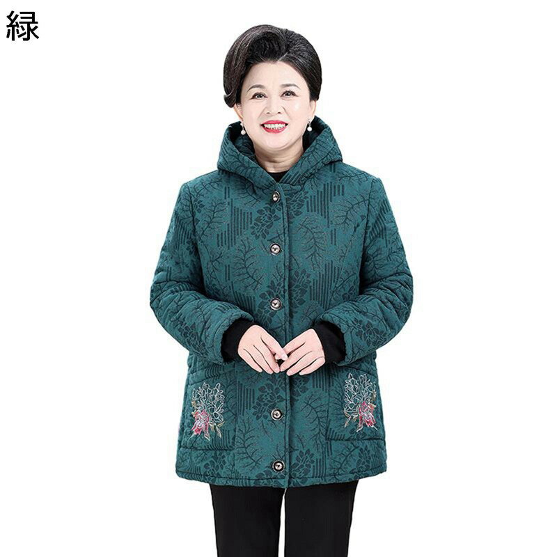 ウィンタージャケット 花柄 花 レディース 刺繍 フード付き コットン入れ 綿 長袖 綿服 コート ポケット 上着 厚い 雪対策 柔軟 耐久 婦人 シニア 秋服 冬服 お年寄り 中高年 50-70代 女性用