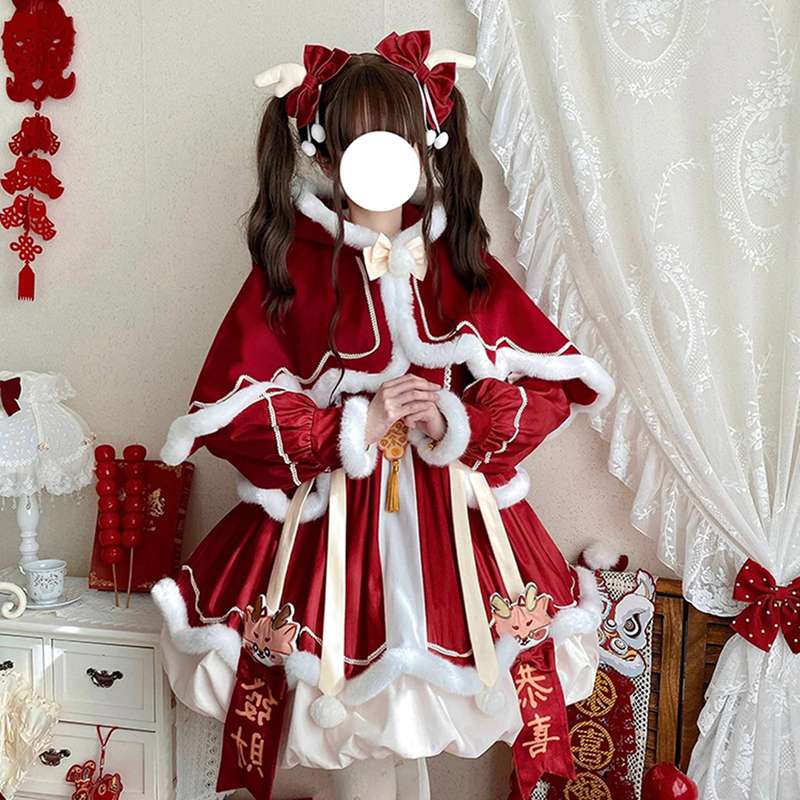 クリスマス ワンピース サンタコスプレ マント ロリータ 可愛い ミニワンピ レディース 膝丈 フェミニン 蝶結び フリル パーティー 新年 舞台 秋冬服 着痩せ きれいめ セクシー ボディコン ハイウエスト