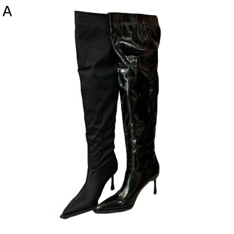 豹柄 オーバーニーハイ ロングブーツ くしゅくしゅ ハイヒール8cm ピンヒール レディース ポインテッドトゥ スエード エナメル PUレザー ゆったり 欧米風 秋靴 冬靴 カジュアル ファッション 細見え