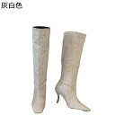 ロングブーツ 騎士ブーツ チェック柄 ハイヒール6cm ピンヒール 秋冬用 レディース セクシー ファッション ゆったり ポインテッドトゥ シンプル 美脚 細見え 落ちない 撥水 長ブーツ(4)