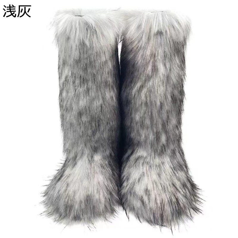 フェイクファーブーツ タヌキの毛皮模様 冬用 ロングブーツ 雪対策 レディース メンズ 防寒 耐磨耗 室内室外 レジャー モコモコ 大きいサイズ あったか 可愛い 屈曲性 滑り止め アウトドア 雪道