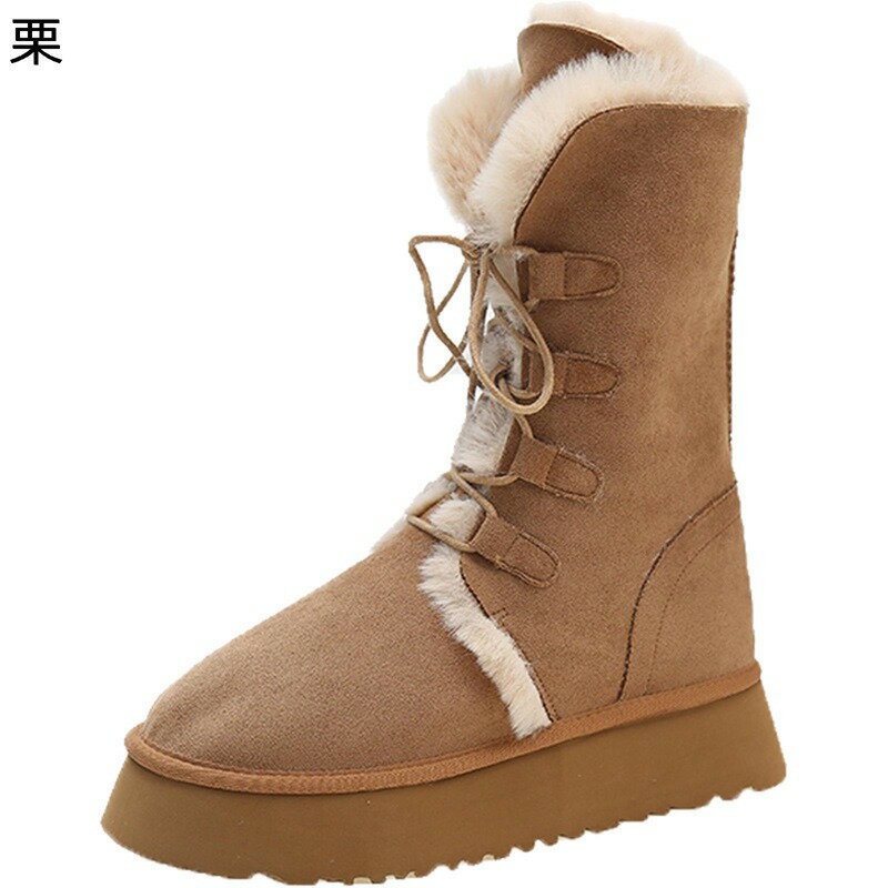 ムートンブーツ 中綿 スノーブーツ 綿靴 雪用 レディース 編み上げ 雪対策 ミドルカット あったか 厚底 ウィンターブーツ 美脚 耐磨耗 歩きやすい 耐久性 防水防滑 旅行 お出かけ カジュアル