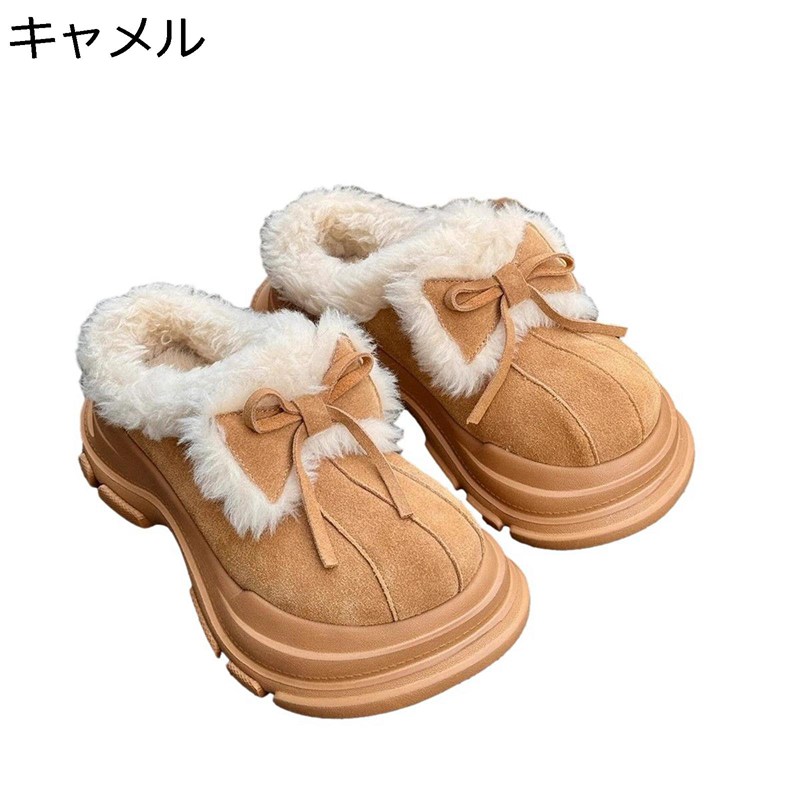 スノーシューズ レディース 蝶結び ミドル丈 ムートンブーツ ボア付き スリッパ 厚底 暖かい 防寒 かわいい おしゃれ ショートブーツ 厚底防滑 ソフト ゆったり 短靴 シンプル 通勤 雪靴 女性用