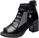 チャンキーヒール サンダル オープントゥ 牛革 美脚 ミドルヒール バックファスナー ヒール5cm 歩きやすい ハイカット サンダル 大きいサイズ 夏 グラディエーターサンダル 幅広 通勤 ジッパー