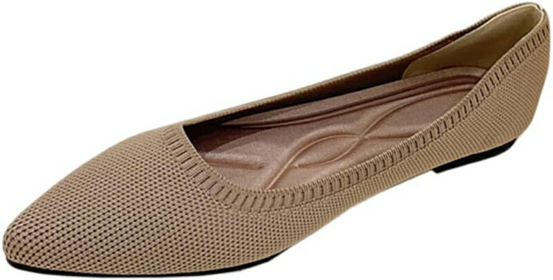 ニット編み ストレッチ素材 パンプス ぺたんこ靴 レディース 大きいサイズ フラットシューズ ローヒー..