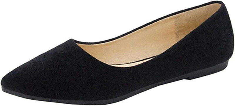 楽ちん ぺたんこ フラットシューズ ポインテッドトゥ ローヒール パンプス レディース スエード コンフ..