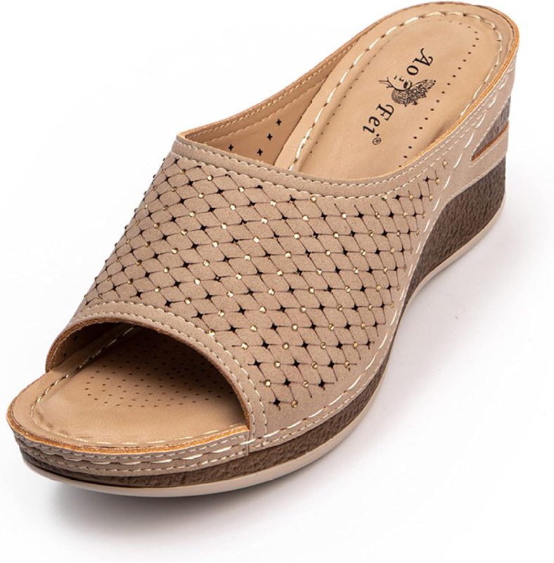 通気性 厚底サンダル ウェッジソール レディース ミュール 安定ヒール 7cm オープントゥ サンダル 走れ..