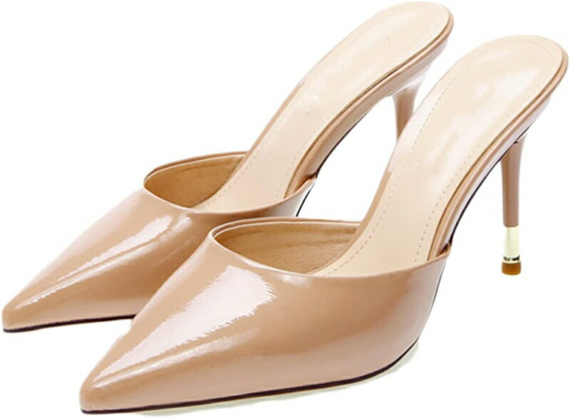 ミュール サンダル レディース シンプル ピンヒール 春夏 ピンク ベージュ 定番ミュール ポインテッド..