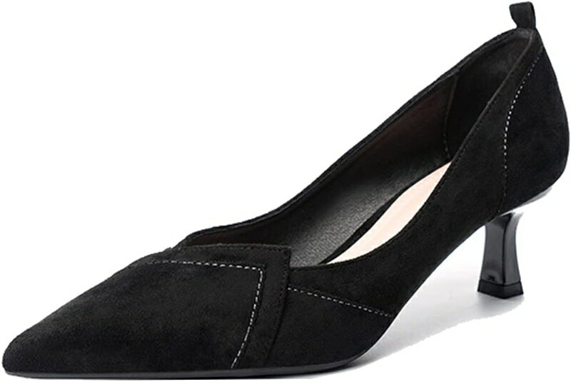 レディース 痛くない 走れるパンプス 5.5cmヒール スティレットパンプス パンプス おしゃれ 靴 スエード調 通勤 美脚 ミドルヒール ポインテッドトゥ 甲飾り 通気性 結婚式 オフィス 黒 卒園