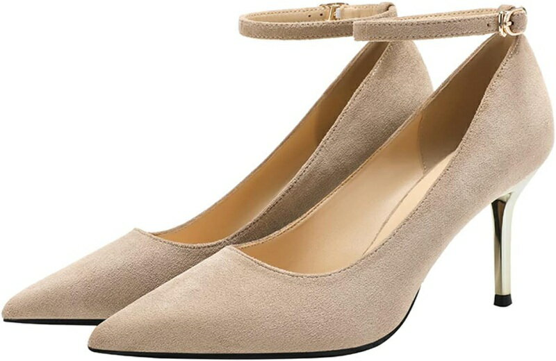 美脚 パンプス アンクルストラップ ハイヒール ピンヒール ポインテッドトゥ 8cmヒール 美脚パンプス スエード調 大人 フォーマル パーティー 痛くない きれい 黒 仕事 事務 通勤用 30代 4