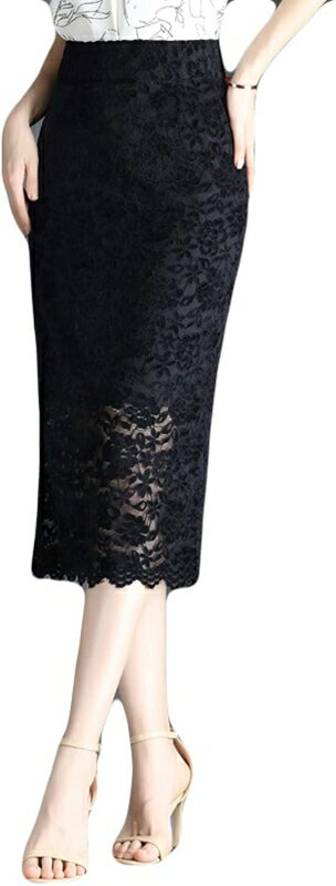 ロングスカート タイトスカート レース 花柄 ふんわり 透かし彫り裏地付き スカート レディース 膝丈 無地 フォーマル オフィス スリム 通勤 OL セクシー ハイウエスト 着痩せ ビジネス 会社用