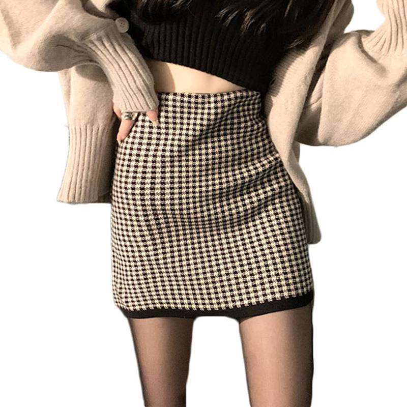 スカート タイト ミニスカート 千鳥格子スカート ペンシルスカート 美足 ショート aライン スカート ニット 春夏 黒 千鳥柄 エレガント レディース ミニスカート 体型カバー フリーサイズ 体型隠