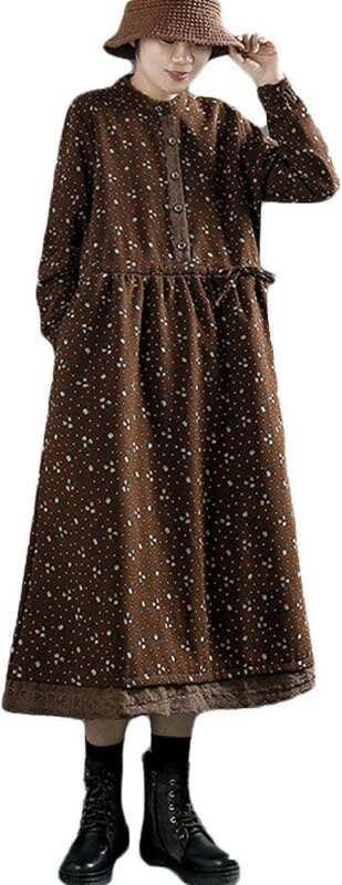 ゆったり 長袖 ロング ワンピース 森ガール 花柄 ドレス 春 秋 冬 レディース ワンピース チュニック マキシ丈 トップス 大きいサイズ ゆったり ふんわり...