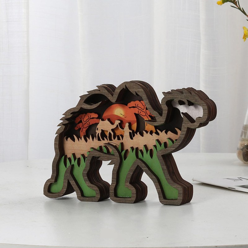 置物 LEDライト 動物 おしゃれ 木製工芸品 卓上 A 動物 子供部屋のデスクトップ 部屋 オフィス スタイル1 インテリア 屋外の装飾 動物の装飾品 多層木製置物 動物の木像 透かし彫り 3D 彫