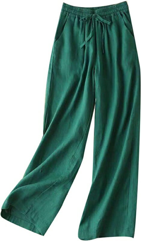 ロング パンツ レディース 綿麻 リボン ワイドパンツ ウエストゴム ゆったり 着痩せ ボトムス 可愛い ..