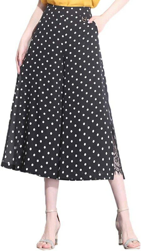 クロップドパンツ レディース シフォン ノンストレスキレイめ ゆったり なめらか 美ラインワイドパンツ ファッション 綺麗シルエット 夏服 ボトム 水玉柄 レー...