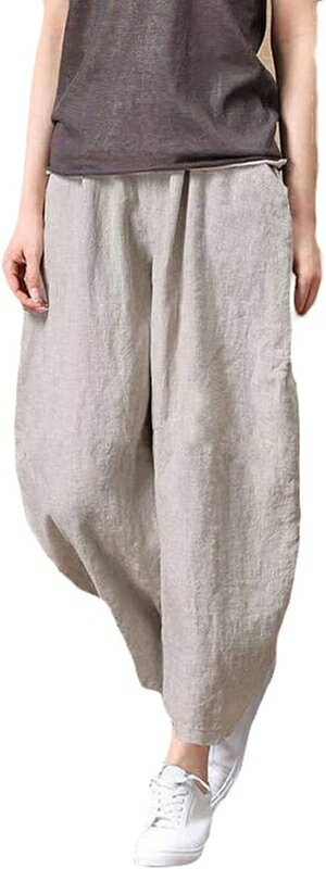 春夏 パンツ ロング丈 サルエルパンツ レディース ファッション ボトムス ズボン 綿麻 風 ロングパンツ..