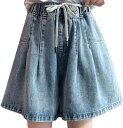 ショートパンツ レディース デニム キュロット 短パン ジーンズ ウェストゴム 着痩せ ショーパン カジュアル 美脚 デニムパンツ ワイド デニム ショートパンツ シンプル おしゃれ 大きいサイズ ボ