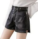 スリット入り 足長効果 ショートパンツ レディース 着回しやすい PU レザー ホットパンツ 大きいサイズ ミニ丈 パンツ ワイドなシルエット おしゃれ 光沢 ...